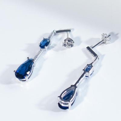 Water Drop Oval Nano Sapphire S925 Sterling Silver Earring Long Vintage Pendant Earrings for Women