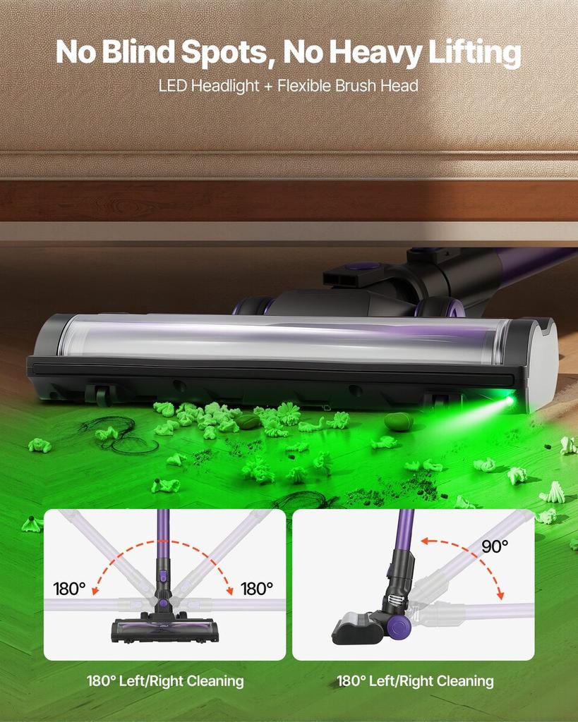 Cordless Vacuum Cleaner, 25KPA Max Powerful Suction, Rechargeable Anti-Tangle Stick Vacuum with Dust Cup, Lightweight Handheld Vac with 35mins Runtime
