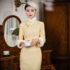 New Chinese velvet auspicious cloud jacquard cheongsam, new thickened long compound super soft autumn and winter youthful temperament advanced sense