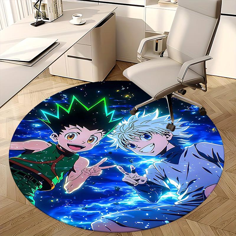 1pc Hunter x Hunter Anime Cartoon Design Round Carpet Office Chair Mat, NonSlip Rug for Home Decor, Living Room, Bedroom