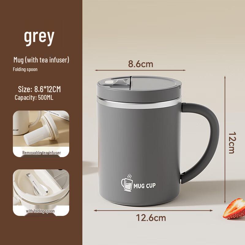304 Stainless Steel Mug with Tea Infuser & Folding Spoon