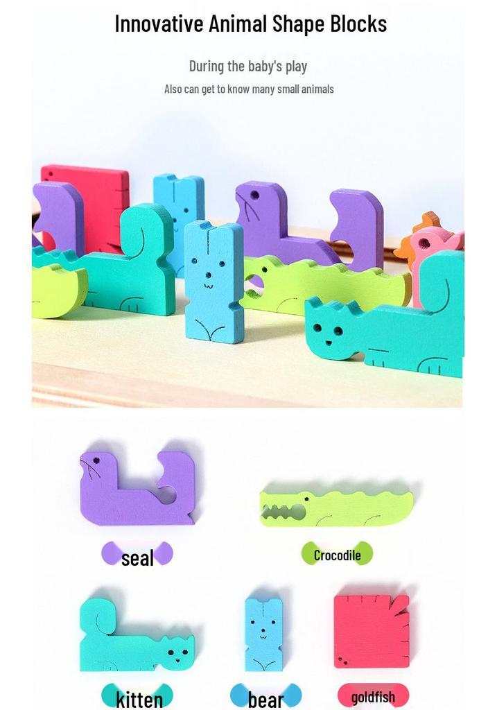 Tetris Kids 3D Animal Shape Wooden Puzzle Blocks