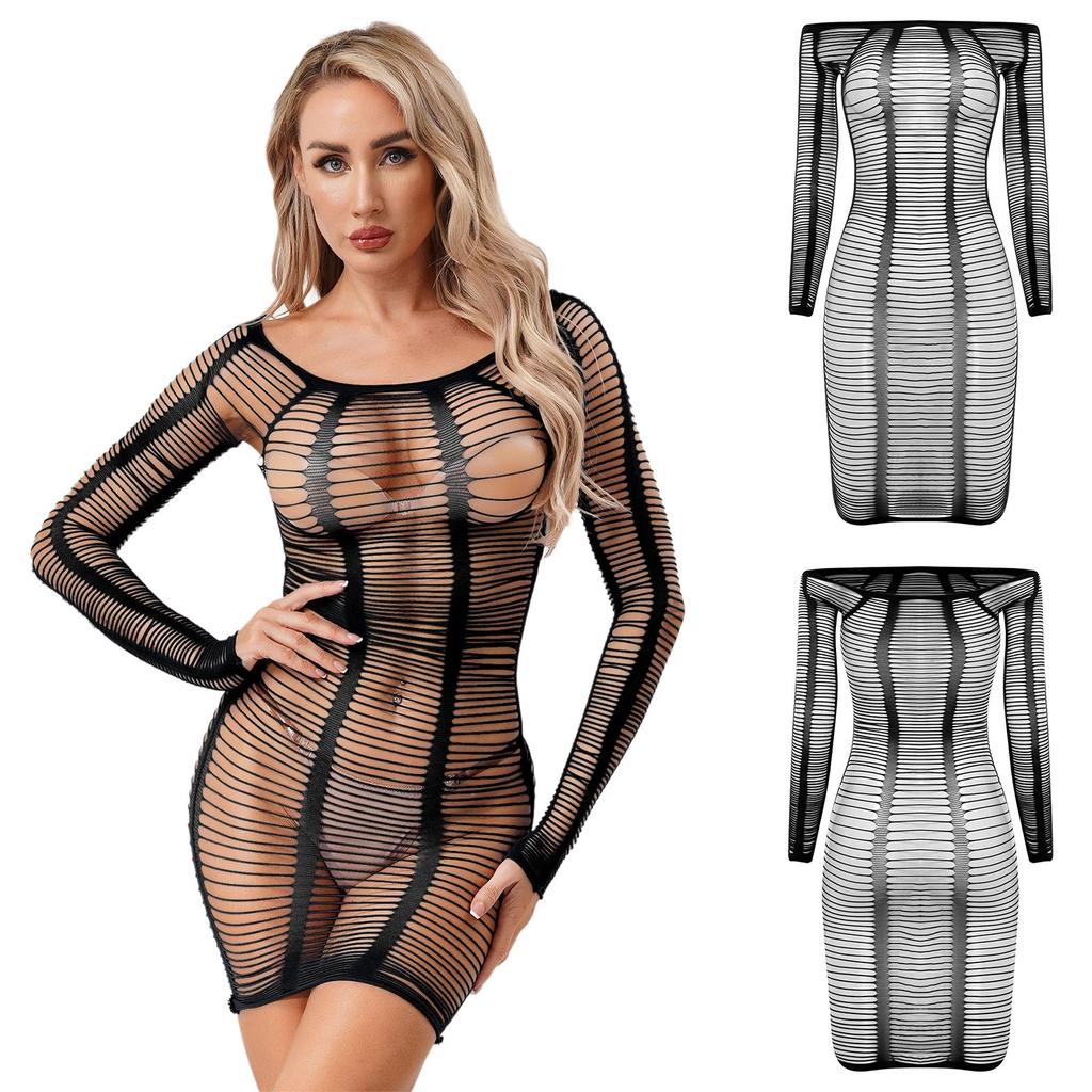 Womens See Through Mesh Fishnet Lingerie Nightgown Mini Slip Dress Nightwear
