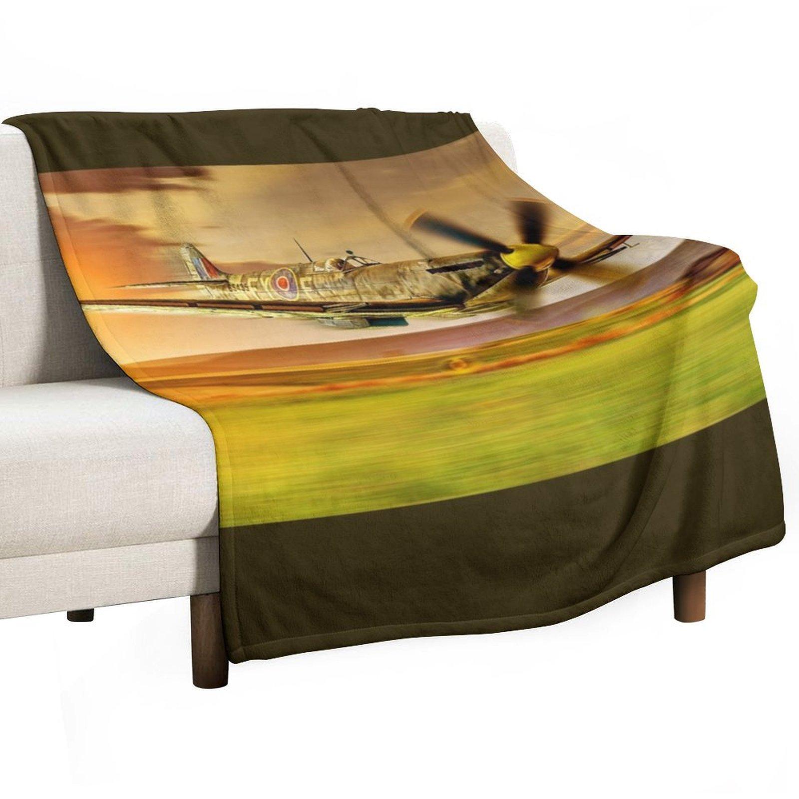 Spitfire Flying Low 01 Throw Blanket Nap for sofa Flannels Soft Plaid Blankets 30x40in
