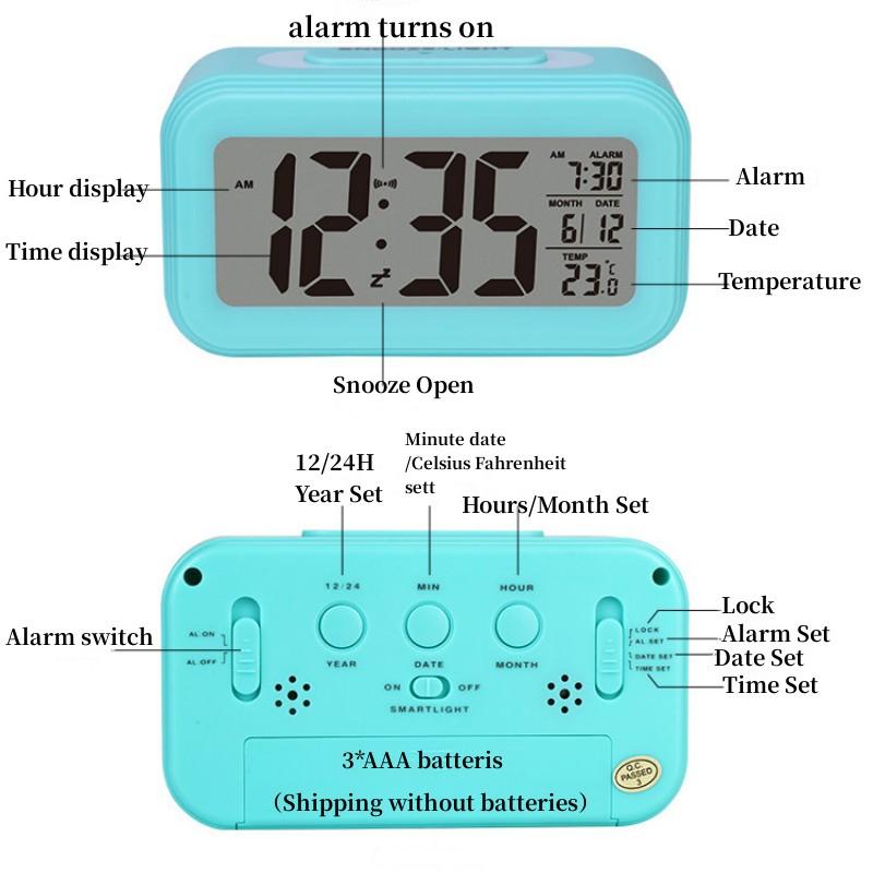 Alarm Clock Desktop Digital Clock  LCD Large Screen Temperature Calendar Nightlight Wake-up Student Snooze Clock 12/24H Bedrooms