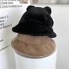 Sombrero de Pescador Orejas de Oso Bola de Felpa Engrosada Otoño Invierno Leopardo Bola de Felpa Gorro Cubeta para Exteriores