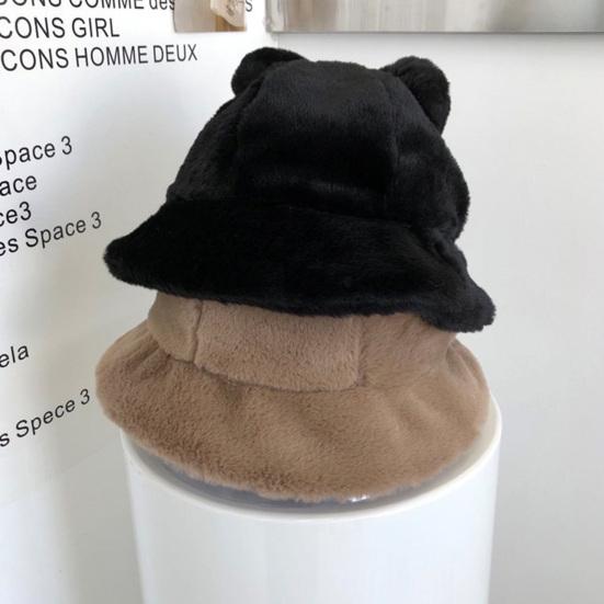 Sombrero de Pescador Orejas de Oso Bola de Felpa Engrosada Otoño Invierno Leopardo Bola de Felpa Gorro Cubeta para Exteriores