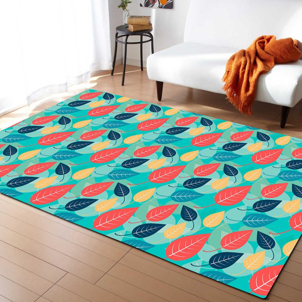 3D Leaves Dewdrop Living Room Carpet Leaf Printing Bedroom Area Rug  Home Decor Memory Foam Soft Flannel Kitchen Rug Floor Mat