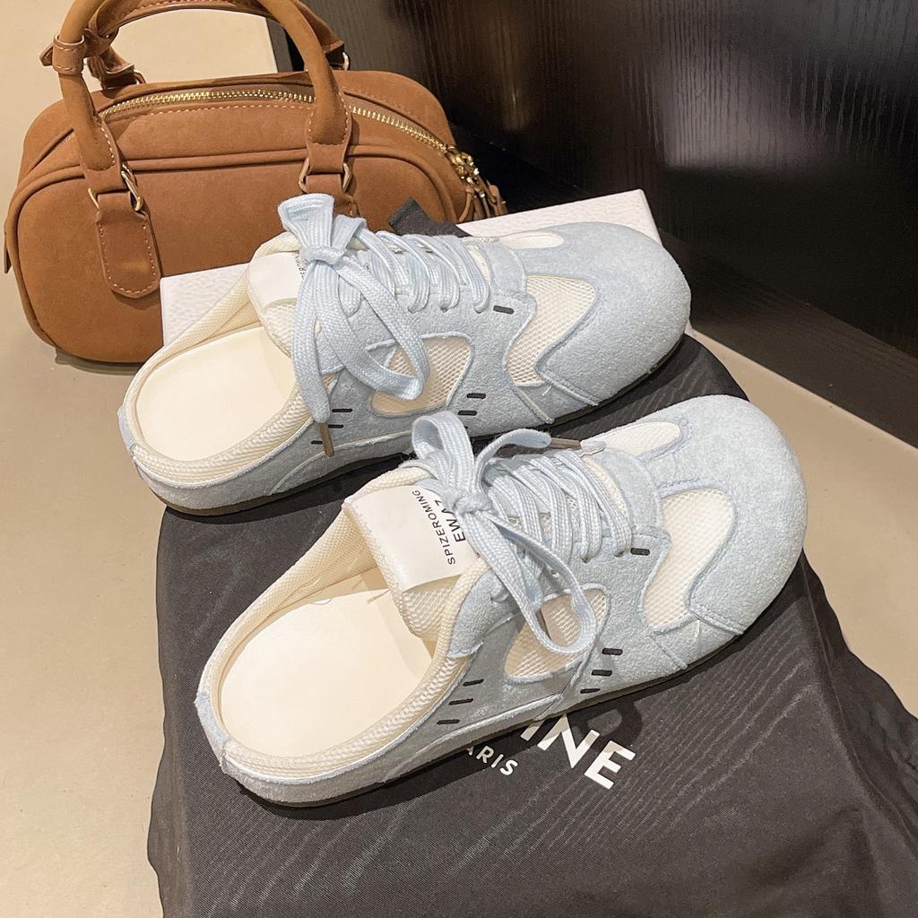 Lemon yellow bag head slippers women's mesh breathable American retro German training shoes Korean versatile ins trendy new sandals