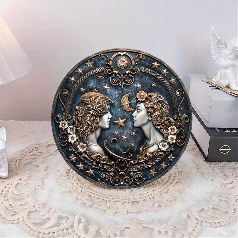 Gemini Zodiac Sign Round Wooden Sign - Wooden Wall Art with HD Printing, Weather Resistant, Pre-drilled for Easy Hanging