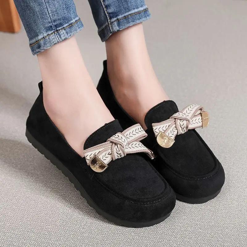 Fashion Slip-on Elegant Party With Heel Khaki Bow Women's Flat Shoes Spring Young Beau Today Discount Lastest Casual Non Ladies Footwear