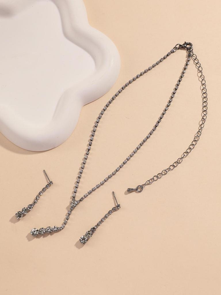 2-teiliges Damen-Halsketten- und Ohrring-Set mit Strasssteinen, Brautstil