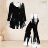 Women Plus Size Printed Two Piece Set Round Neck Three Quarter Sleeve Flared Top Flared Pants