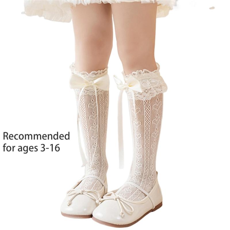 Girls Knee Socks Bowknot Ribbon Socks Stockings for Girl Student 3-16 Year