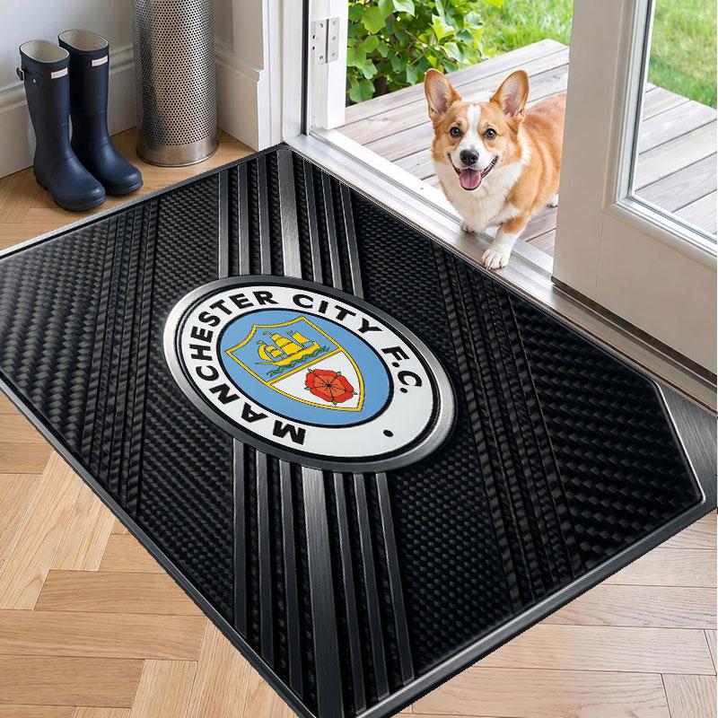 Mykt gulvteppe Manchester City-mønster Teppe Dekorasjonsmatte For Hjemmeromsdekorasjon