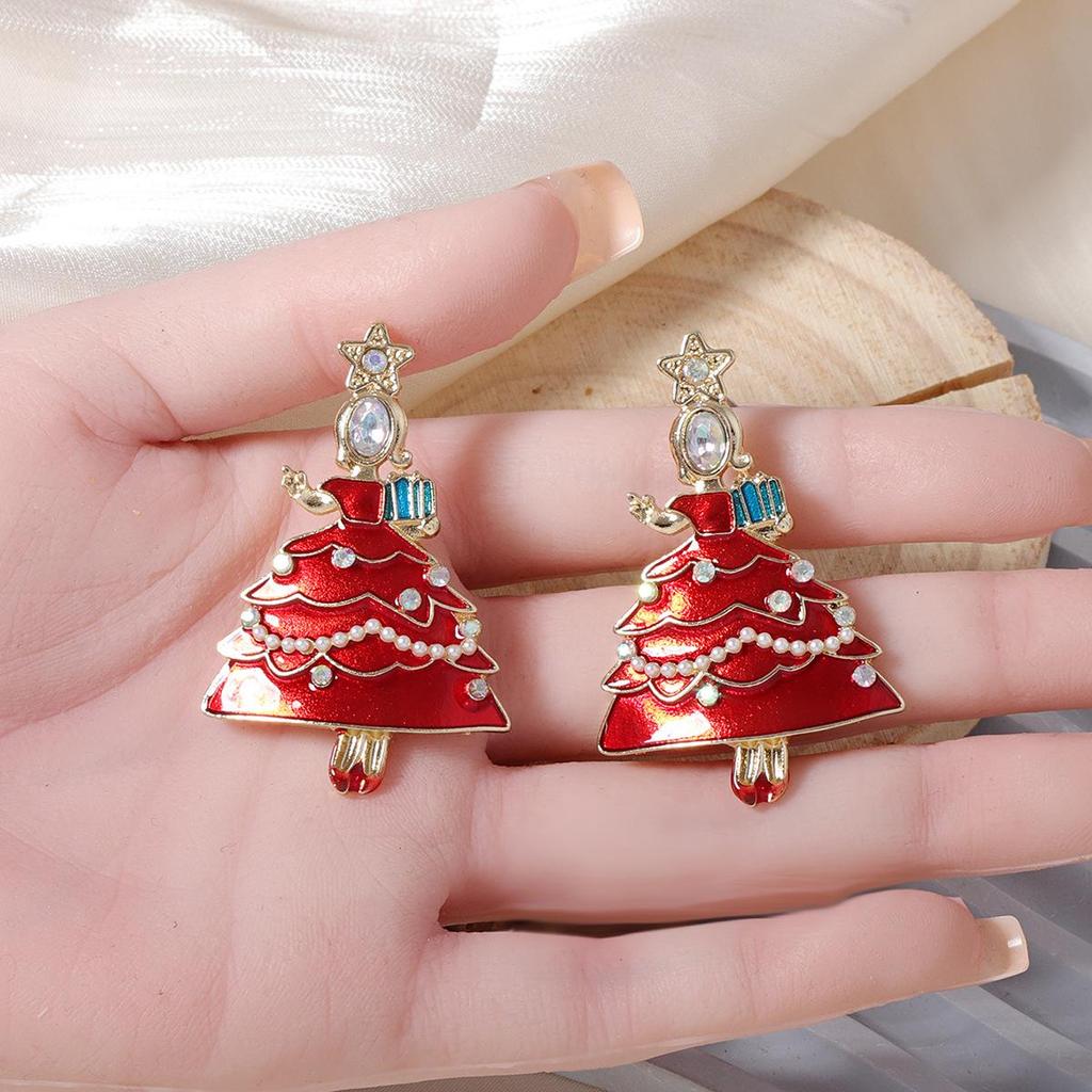 Christmas Tree Alloy Drop Earrings with Creative Design for Women