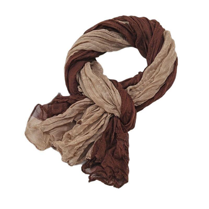 Retro Style Cotton and Linen Floral Scarf Long Color Blocked Ethnic Style Thin Shawl