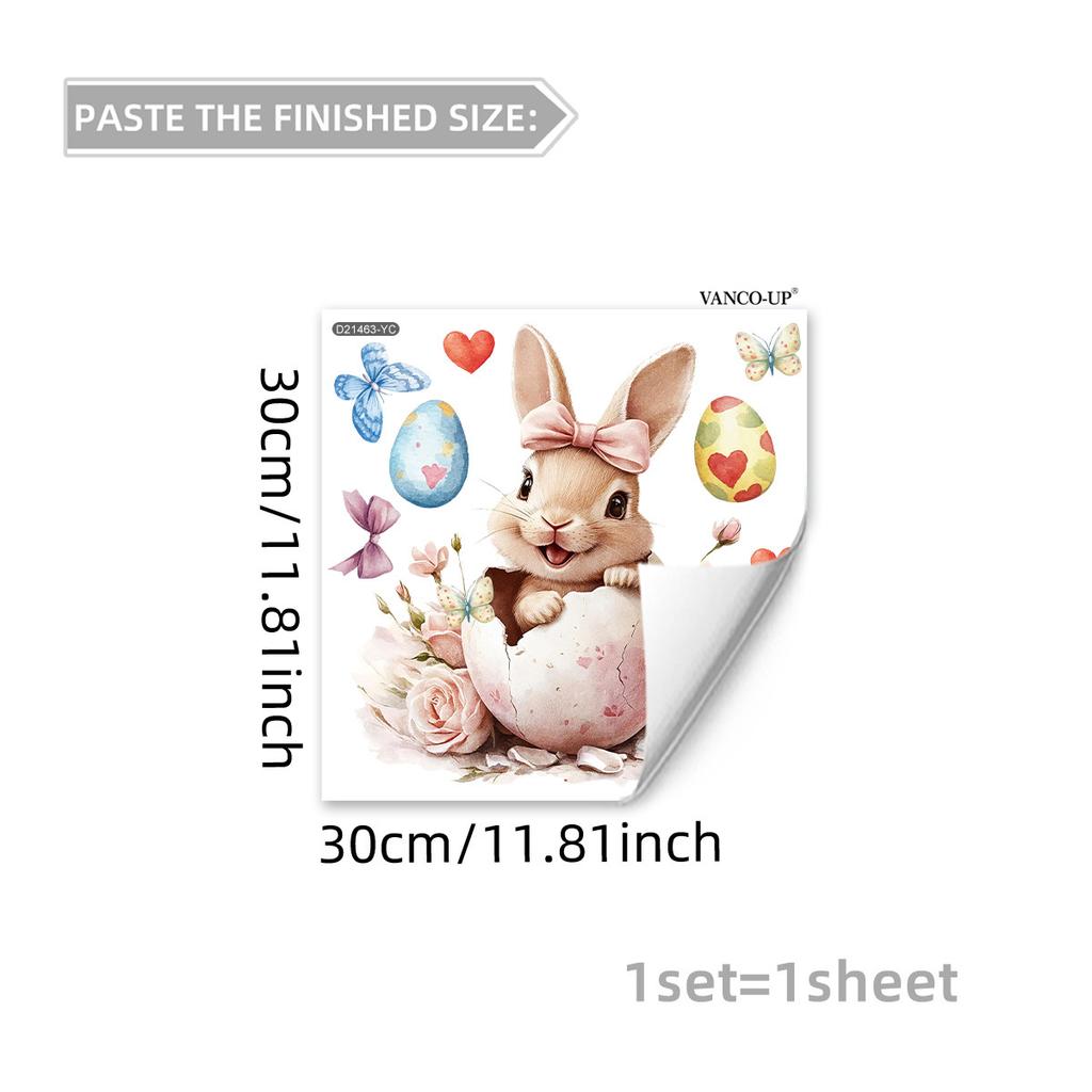 Easter Window Stickers, Creative Cute Floral Bunny Eggs Decor, Static Cling Glass Decals for Bedroom Living Room Holiday Decoration