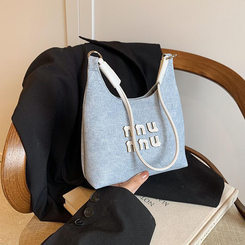 Fashion Denim Women's Shoulder Bags, Korean Version Letter Decoration Handbag, Versatile and Casual, Suitable for Commuting