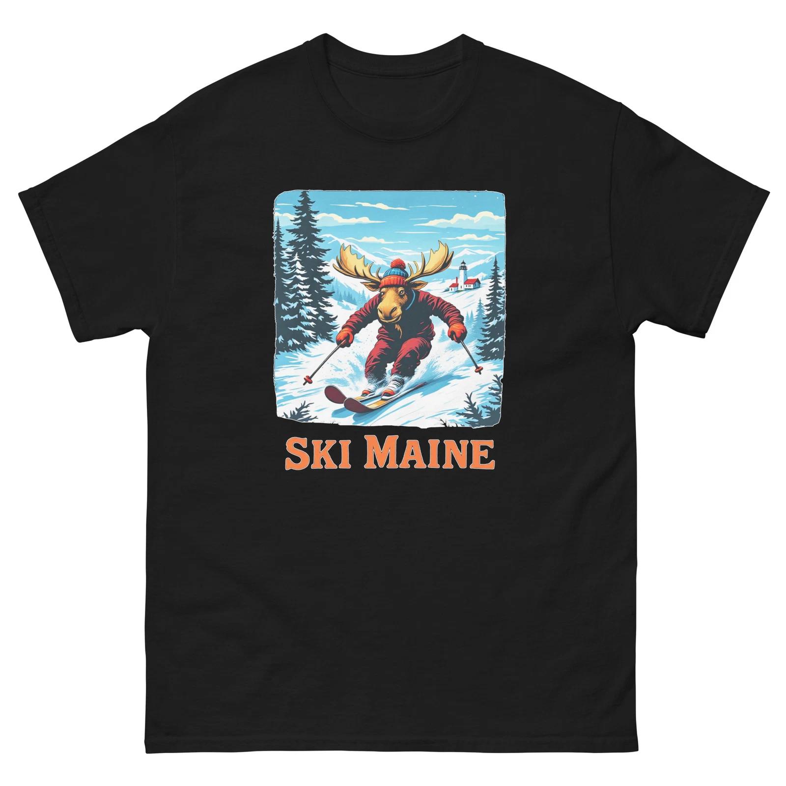 Ski Maine Moose Skiing Skier Animal T-Shirt 3XL