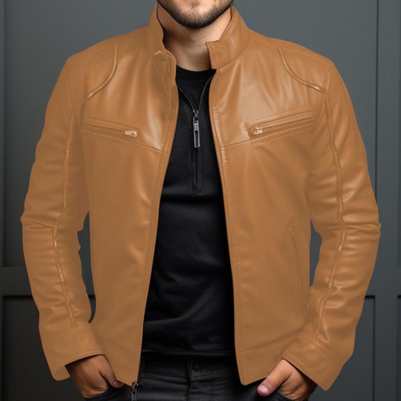 Giacca in Pelle da Uomo, Stile Europeo e Americano, Vestibilità Slim, Taglie Forti, per Autunno e Inverno.