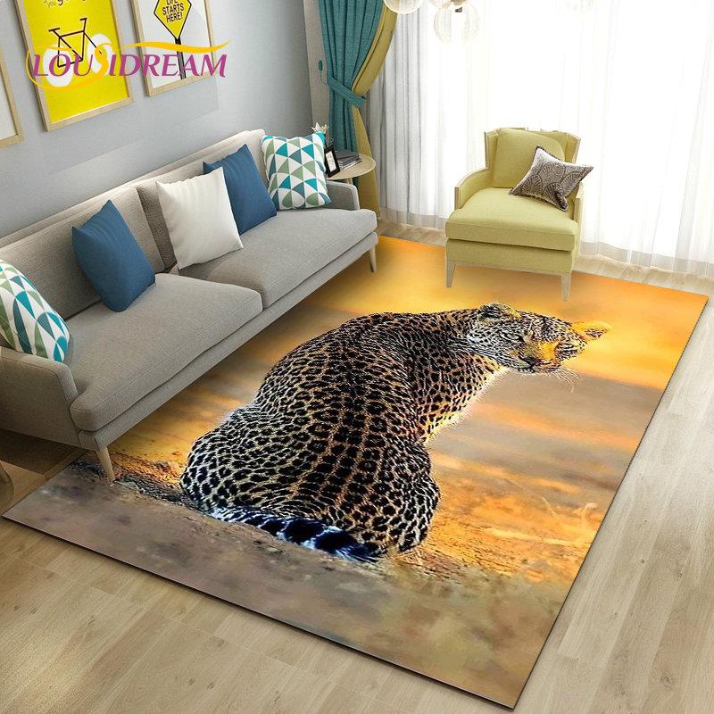 3D White Tiger Lion Leopard Wolf Area Rug,Carpet Rug for Living Room Bedroom Sofa Doormat Decoration,Kid Play Non-slip Floor Mat