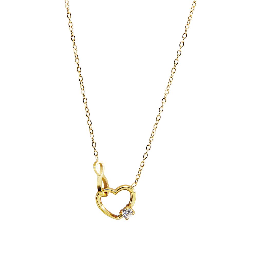 14K Gold-Plated Stainless Steel Pendant Link Chain Heart-Shaped Zircon Trendy Women's Jewelry Anniversary Gift