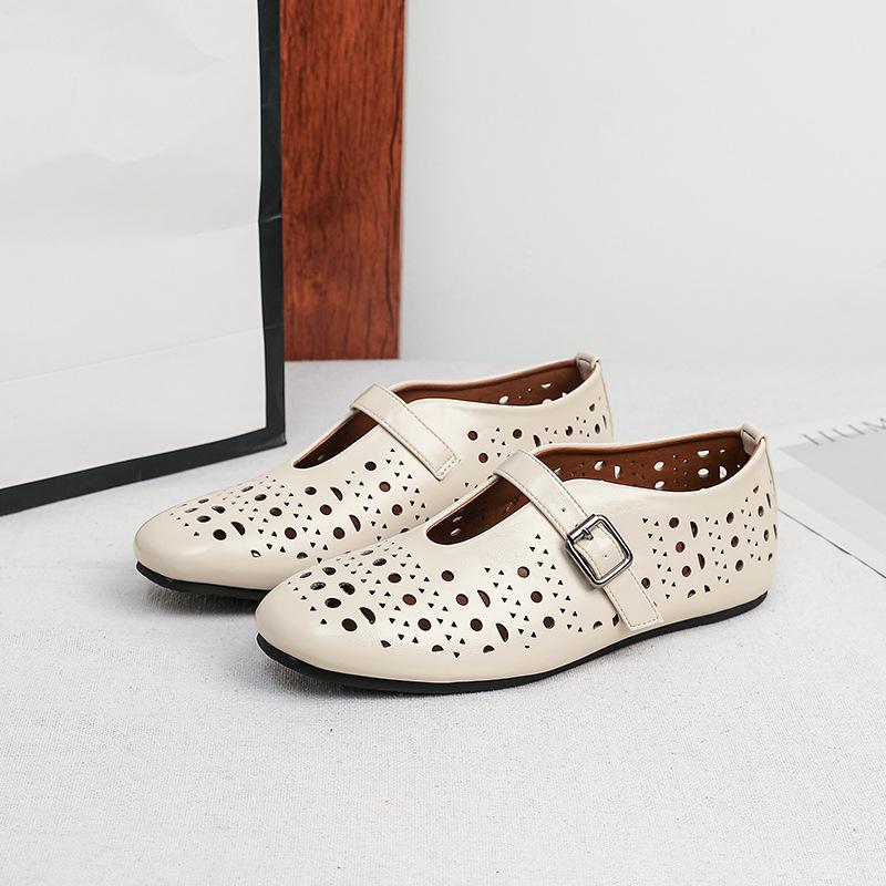 Mary Jane Shoes for Women Casual Hollow Ballet Flats Shoes Round Toe Mary Jane Flats Women's Cutout Ankle Strap Flats Shoes Comfortable Dressy Shoes