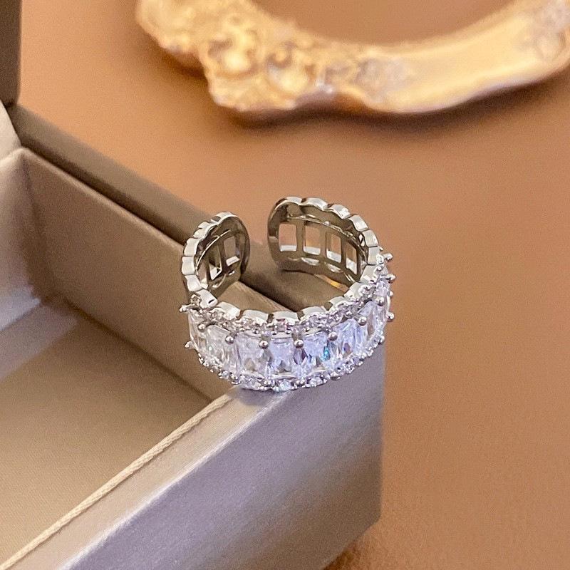 Gold Electroplated Zircon Bow Open Ring - Korean Design Luxury Jewelry