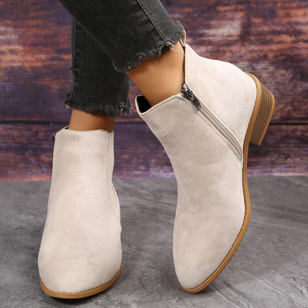 Fashion Women's Natural Suede Elastic Low Heel Shoes Autumn and Winter Ankle Boots Square Toe Casual Short Boots Size 36-43
