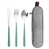 Pink Gold 4Piece Dinnerware Set Portable Reusable Cutlery Set For Travel Camping Flatware Spoon Fork Utensils Set and Bag