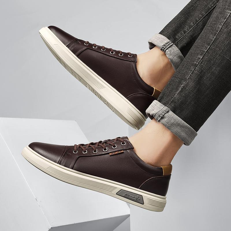 Fashion Men's Genuine Leather Sneakers Casual Fashion Walking Shoes Comfortable Lightweight Skate Shoes for Men Breathable Men Flats