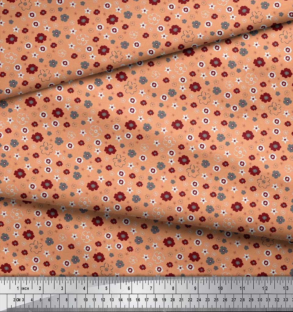 Soimoi Purple Japan Crepe Satin Fabric Flower Artistic Decor Fabric Printed Metre 42 Inch