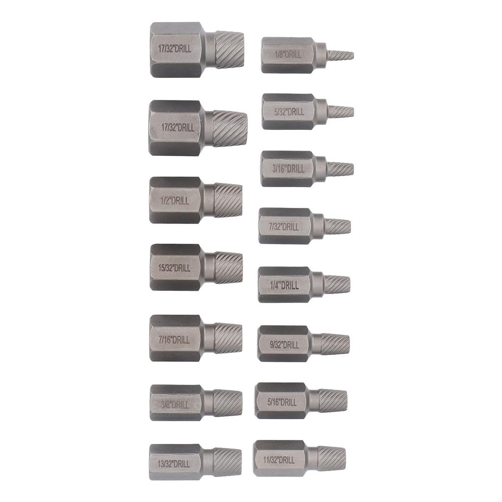 15Pcs Screw Extractor Set Hex Head Easy Out Cr Mo Damaged Broken Bolt Remover Tool Kit