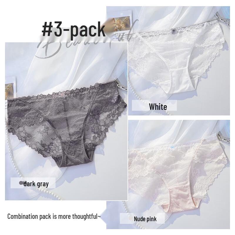 ANDSEEYOU Women s 3-Pack Sexy Low-Waist Lace Briefs M белый/темно-серого