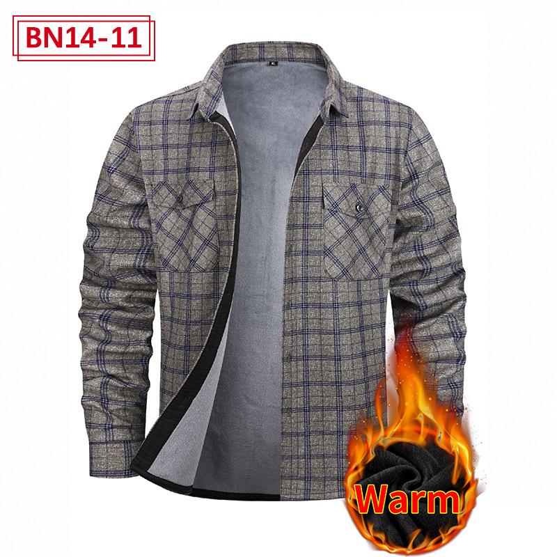 Pánská evropská a americká plus sametová silná teplá košile s dlouhým rukávem: Podzim zima