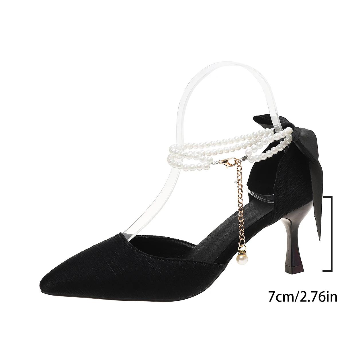 

2025 String Bead Ladies High Heels Ankle Strap Pumps Pointed Toe High Heels Women s Sandals Banquet Party Shoes Elegant Stiletto 42