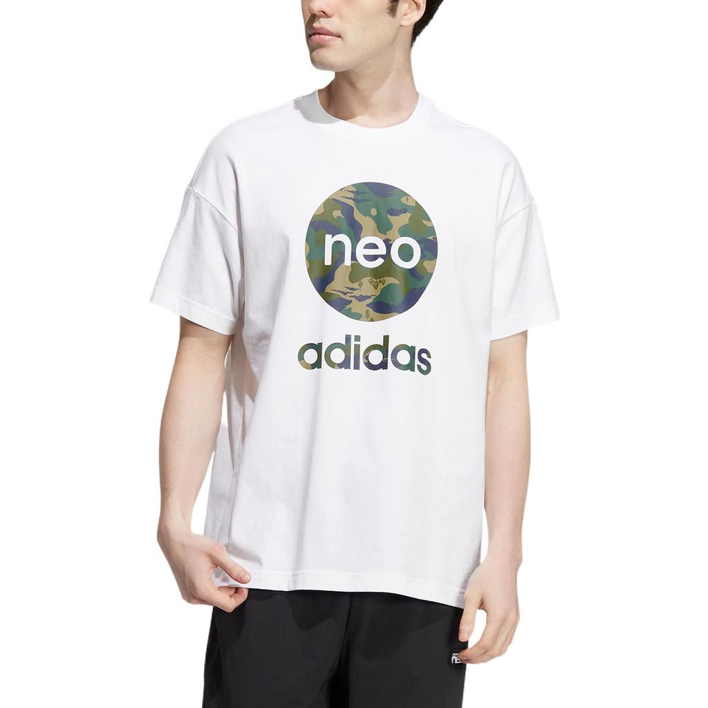 Adidas Neo Logo Print Crew Neck T-Shirt Unisex Tops White HN8750