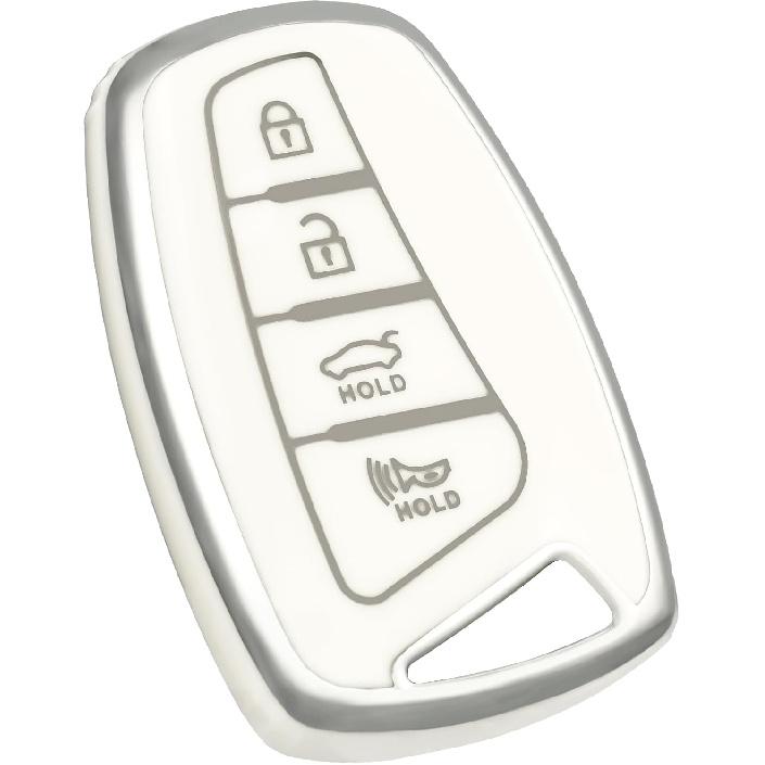 for Hyundai Key Fob Cover, Soft TPU Protection Key Fob Case Compatible with Hyundai Santa fe Genesis Equus Azera Smart Car Key Accessories (Silver серебро белый