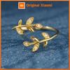 Huitan Fresh Style Leaf Design Opening Ring for Lady Party Engagement Elegant Accessories Daily Versatile Jewelry with Shiny CZ