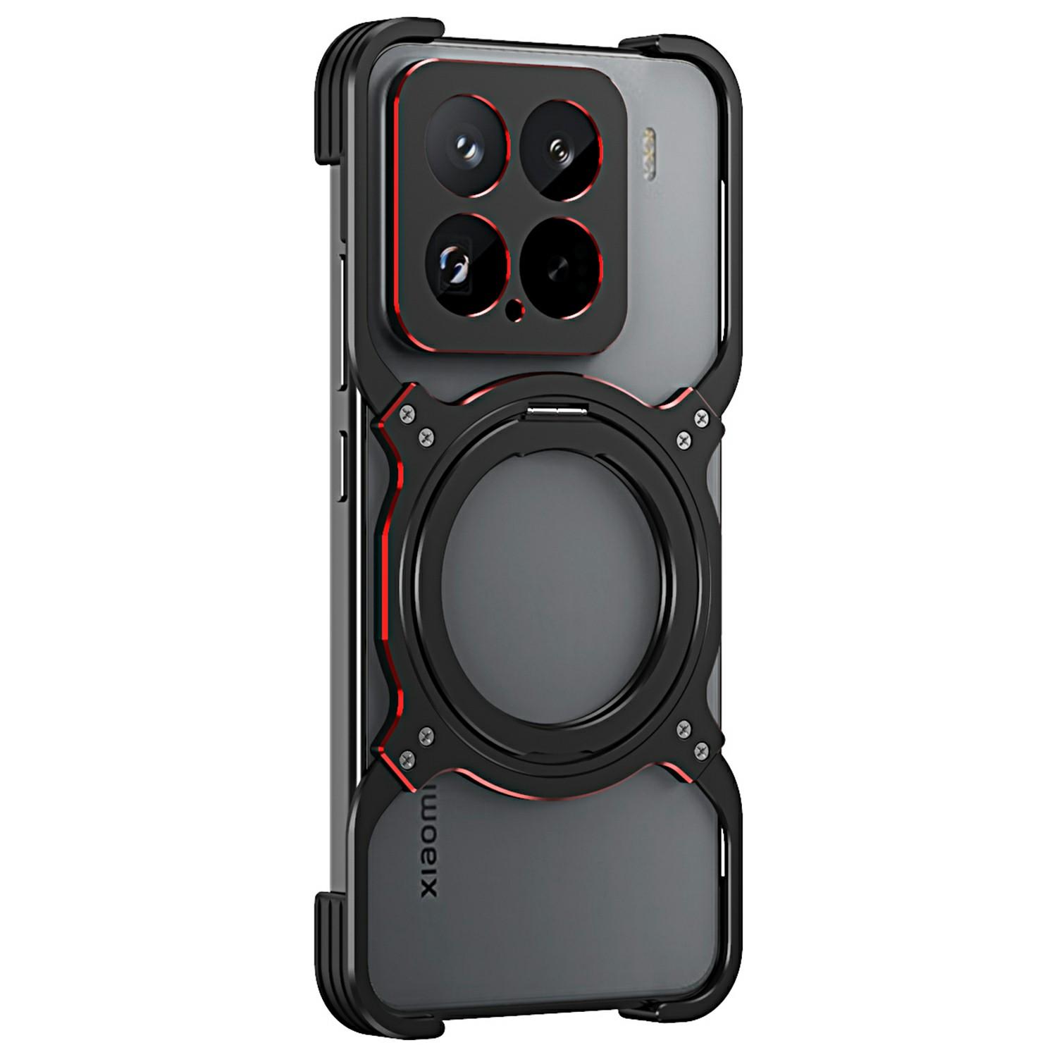 

Для Xiaomi 15 Kickstand Case металлический бампер магнитный чехол для телефона Black/Red