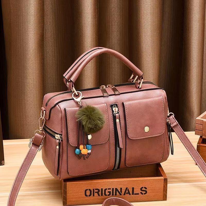 Stylish And Elegant Pu Leather Boston Bag For Women With Chain And Lock Features