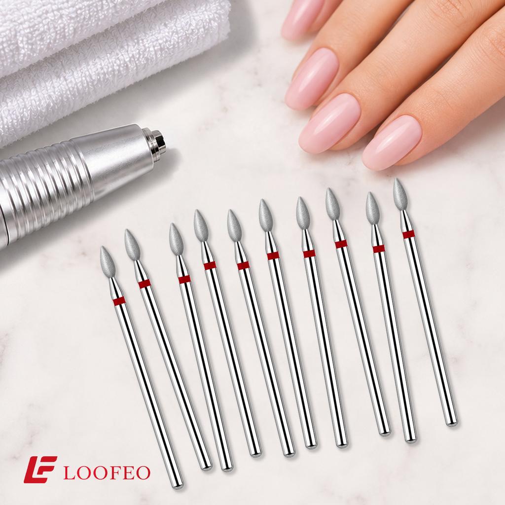 10PCS Drop Shape Nail Milling Cutters Fine Grit Diamond Nail Drill Bit Set for Nail Prep Shaping Cuticle Cleaning Nail File Bit Sets Universal 2.35mm