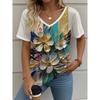 Women's Tribal Abstract Graphic V Neck T-Shirt, Short Sleeve Casual Tops, Yellow Brown Fashion Daily Outfit for Spring & Summer