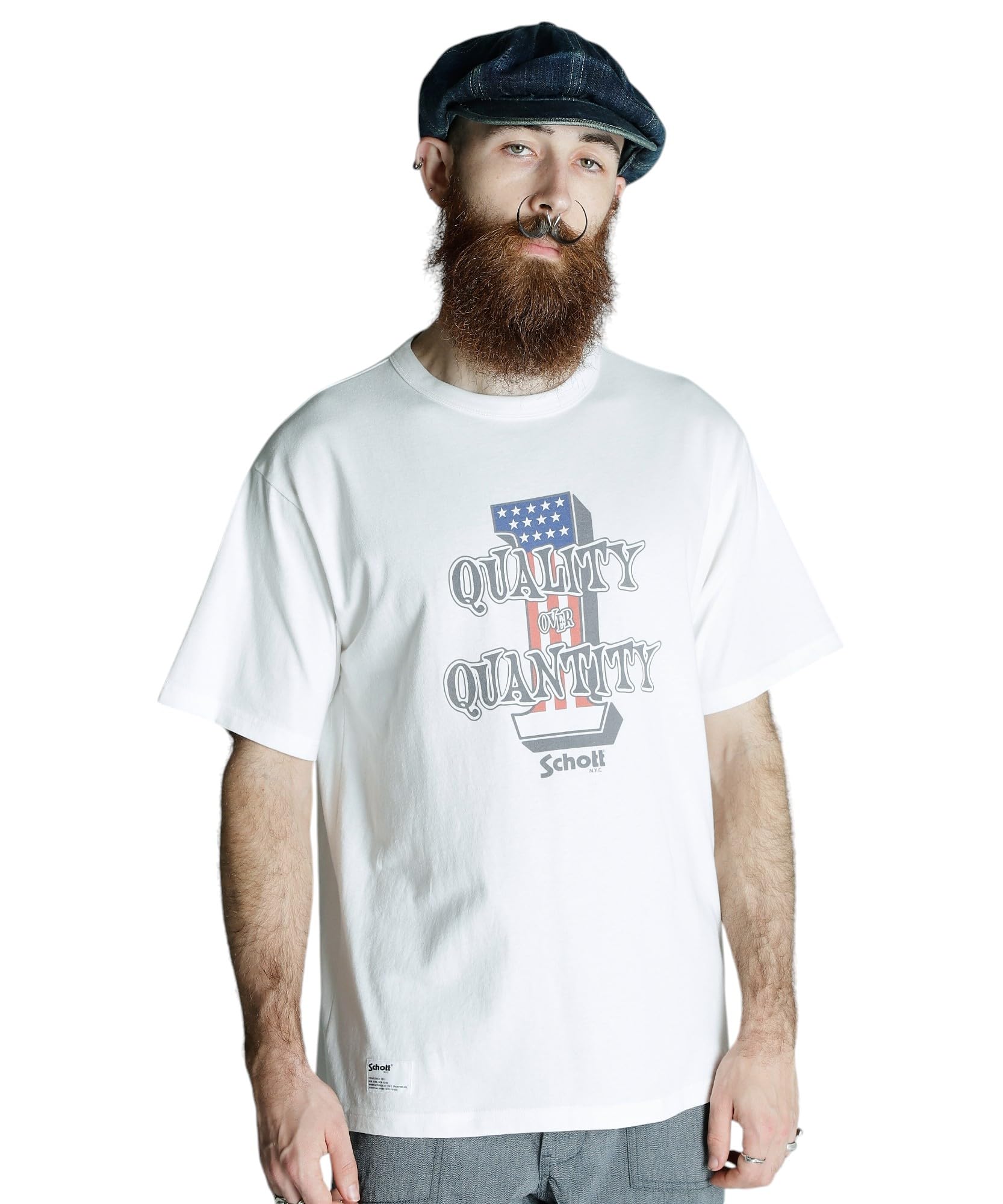 

Schott QUALITY OVER QUANTITY T-SHIRT, Men s Size L, 030, White, 782-5134013
