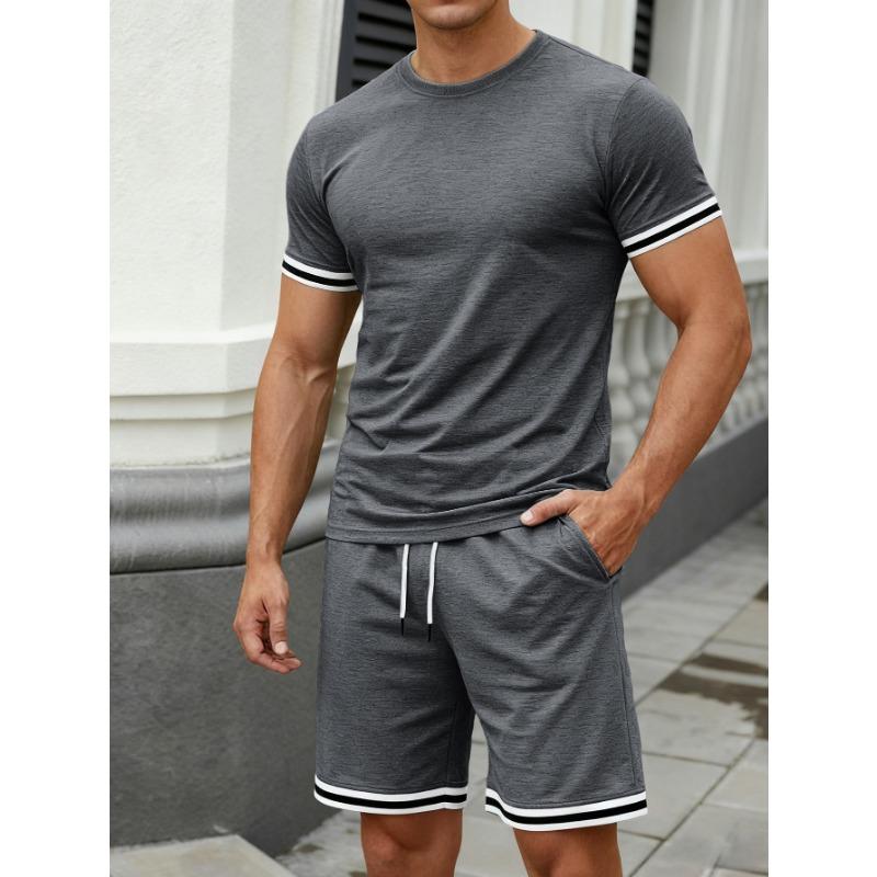 Summer Men's Fashion Loose Suit Short Sleeve Sports Casual Round Neck Two-piece Set Conjuntos Hombre
