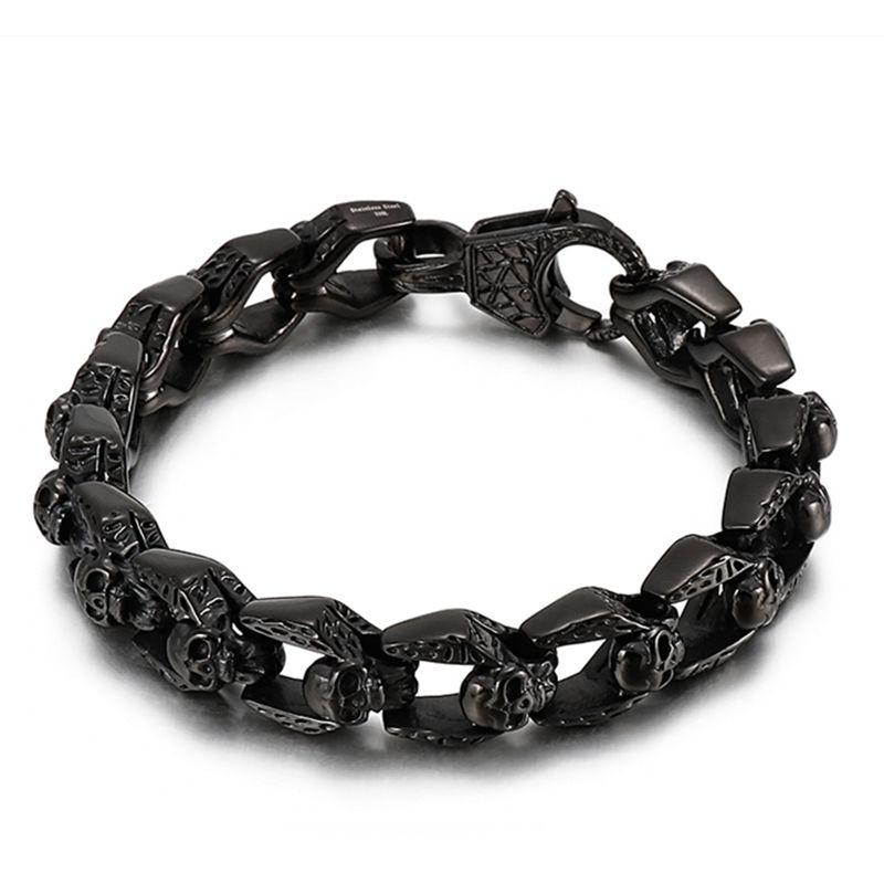 Stainless Steel Vintage Punk Skull Bracelet Men's Cruz Charm Bracelet Heavy Chunky Bangle Jewelry Accessories