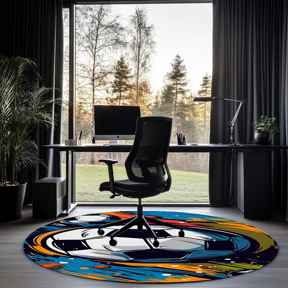 Soccer Printed Round Rug Carpet Chair Rug Area Rug Entryway Doormats,for Office Chair Living Room Bedroom Kitchen Room.