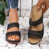 Summer new sandals women's large size simple embroidery hollow cool slippers breathable women's slippers
