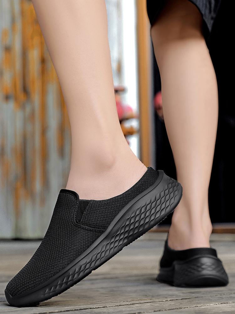 Summer Mesh Half Shoes for Men Mules Open Back Casual Shoes Closed-toe Loafers Slippers Backless Slides Sandal Slip On Flats